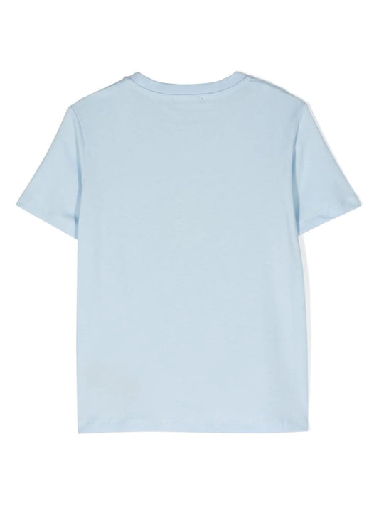 BALMAIN KIDS Logo-print Cotton T-shirt in Light Blue