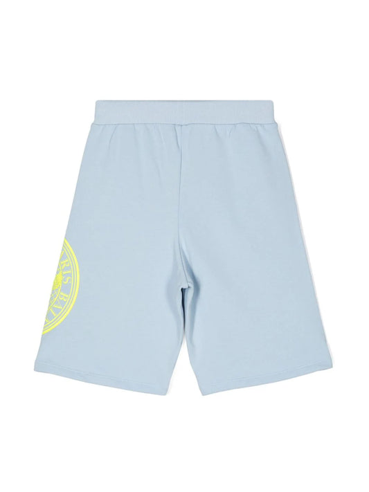 BALMAIN KIDS Logo-print Cotton Shorts in Light Blue