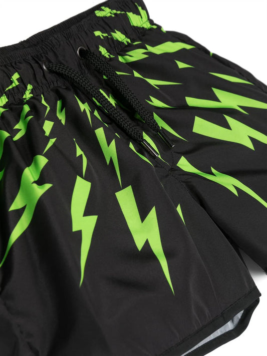 NEIL BARRETT KIDS Lightning-print Swim Shorts