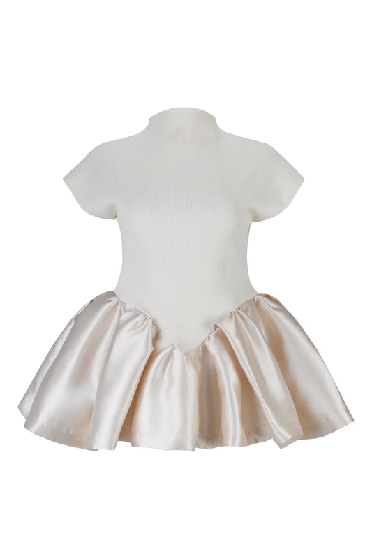 BEIGE CAP SLEEVE TOP WITH PEPLUM