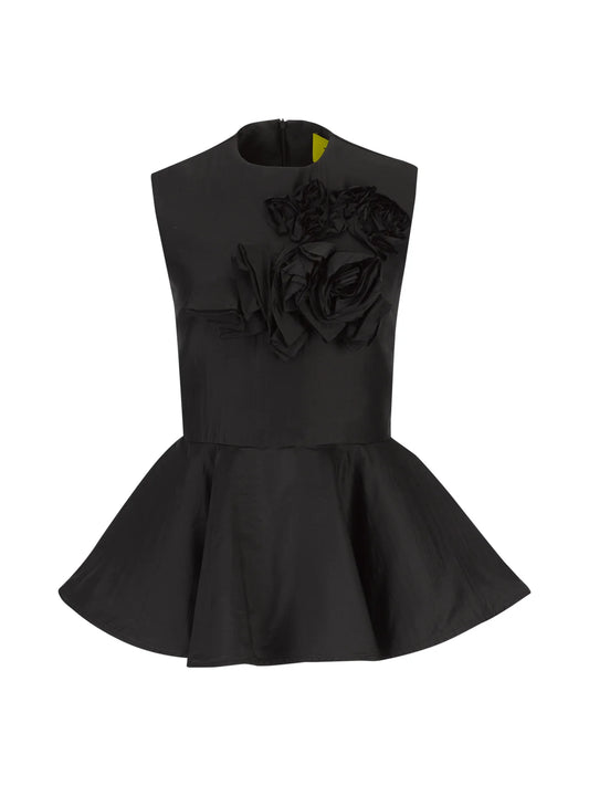 BLACK FLOWER EMBELLISHED TOP