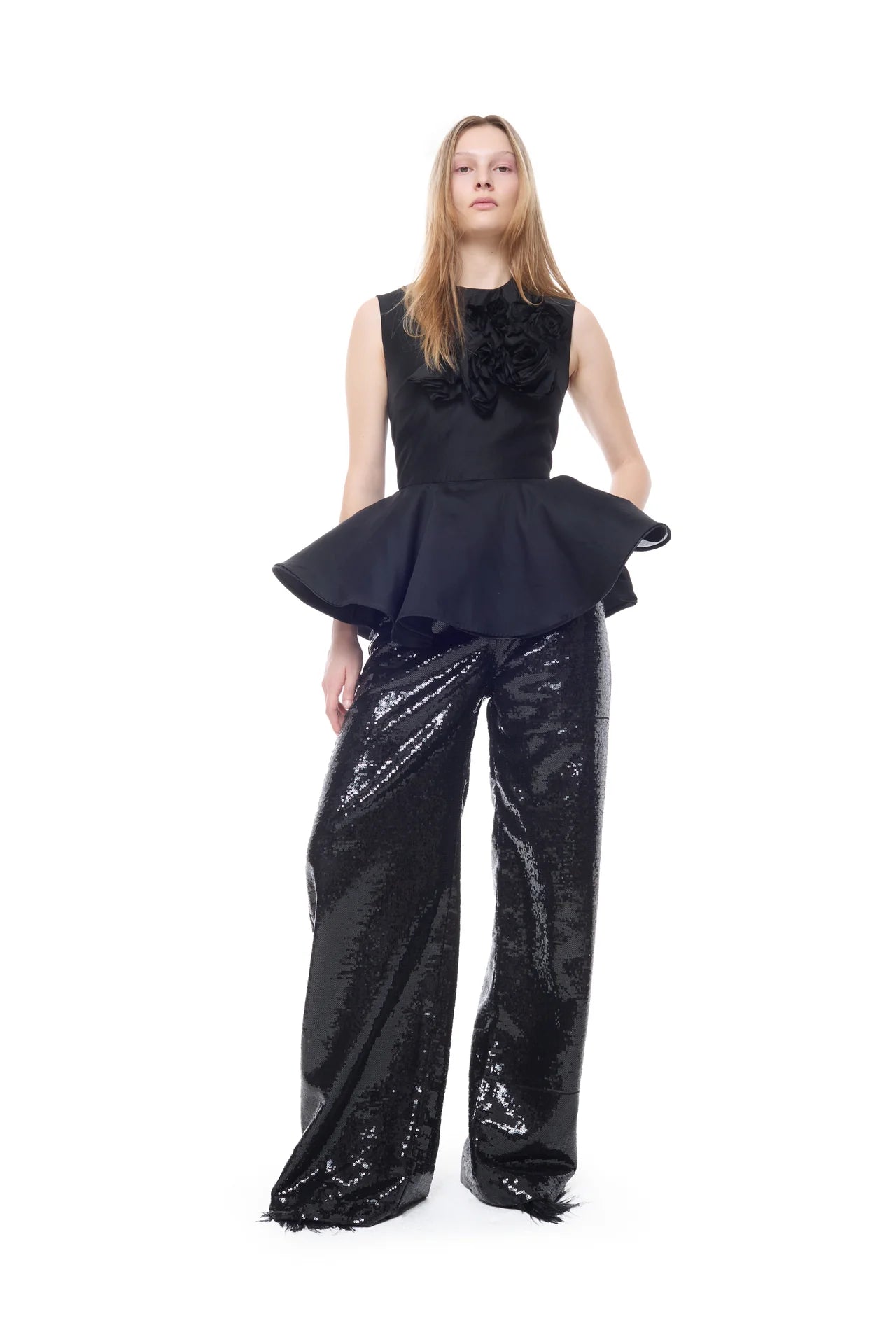 BLACK FLOWER EMBELLISHED TOP