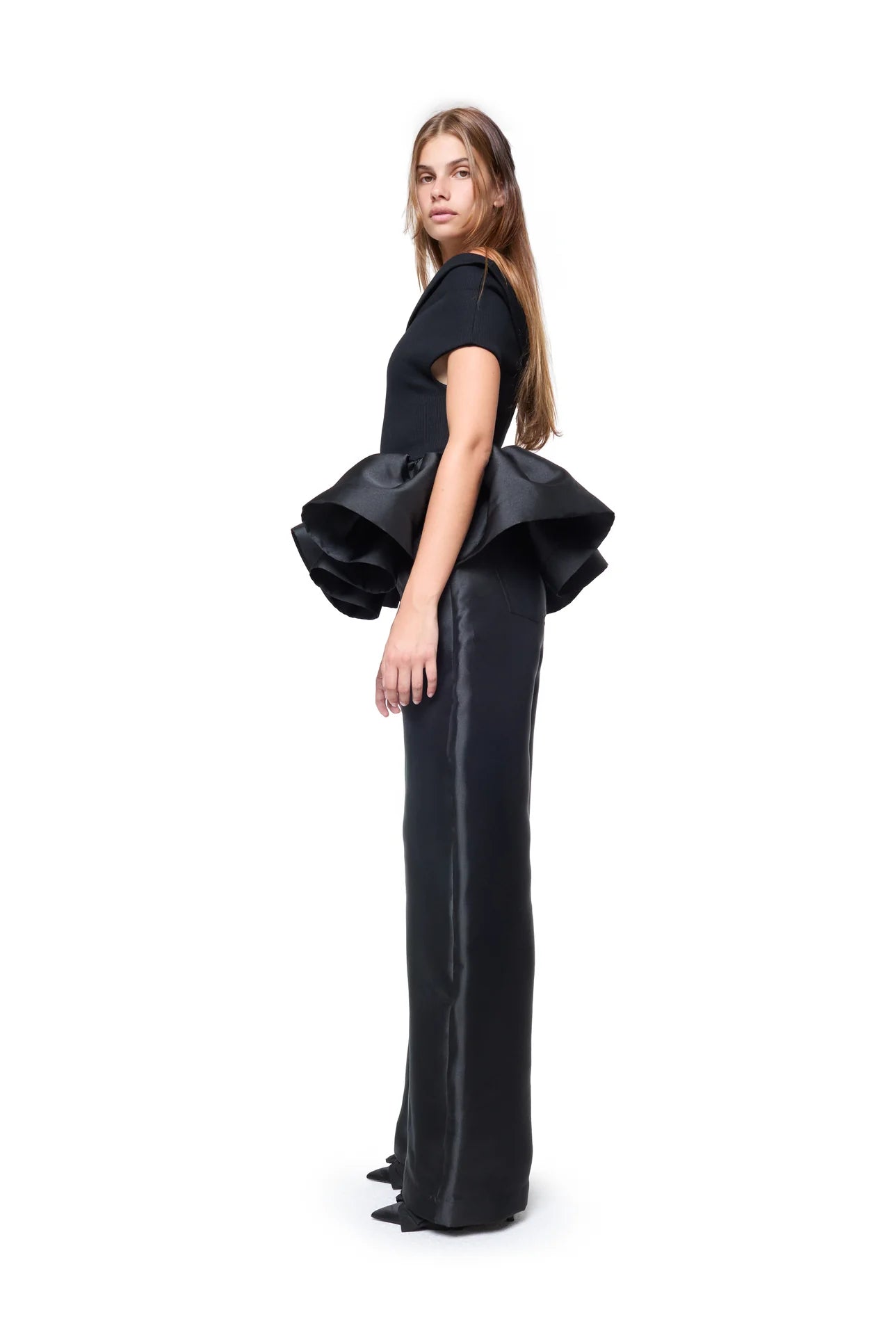 BLACK OFF SHOULDER TOP WITH PEPLUM