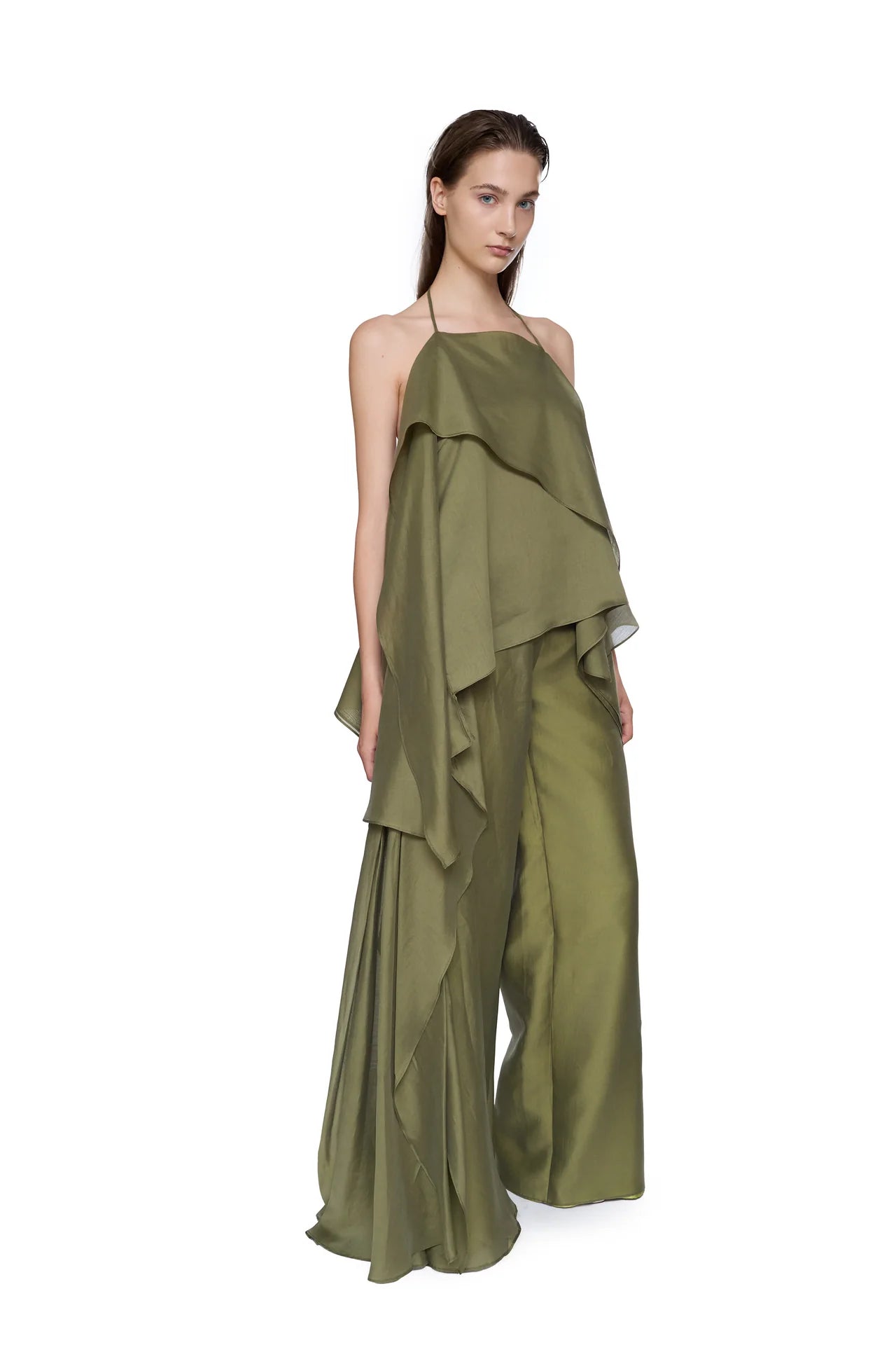 GREEN DOUBLE LAYERED BOYFRIEND TROUSERS