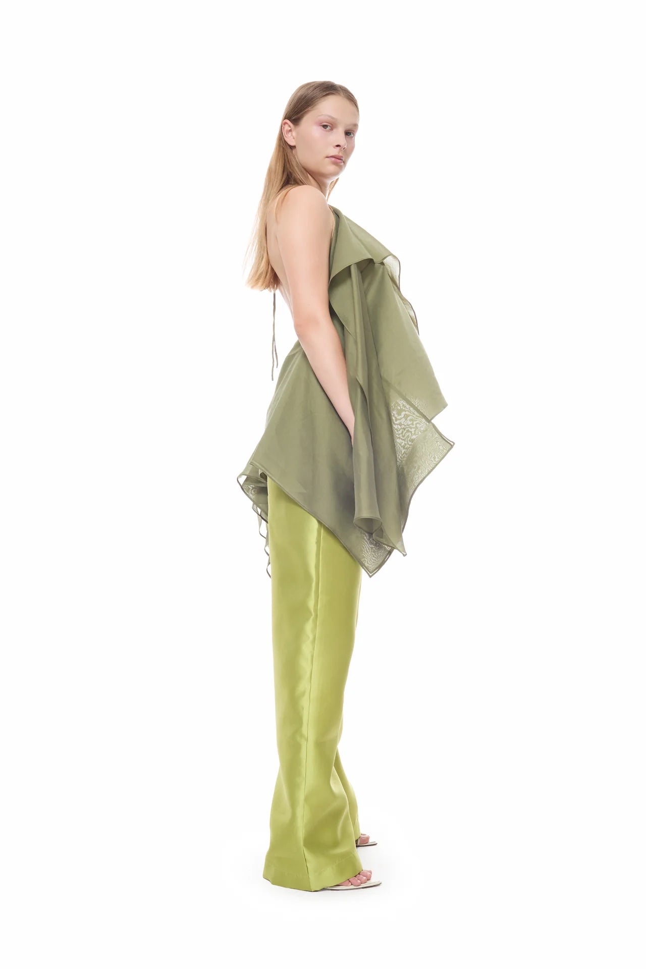 GREEN DOUBLE LAYERED SCARF TOP