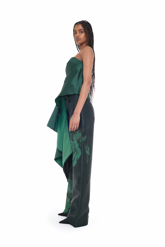 GREEN DRAPED STRAPELESS TOP