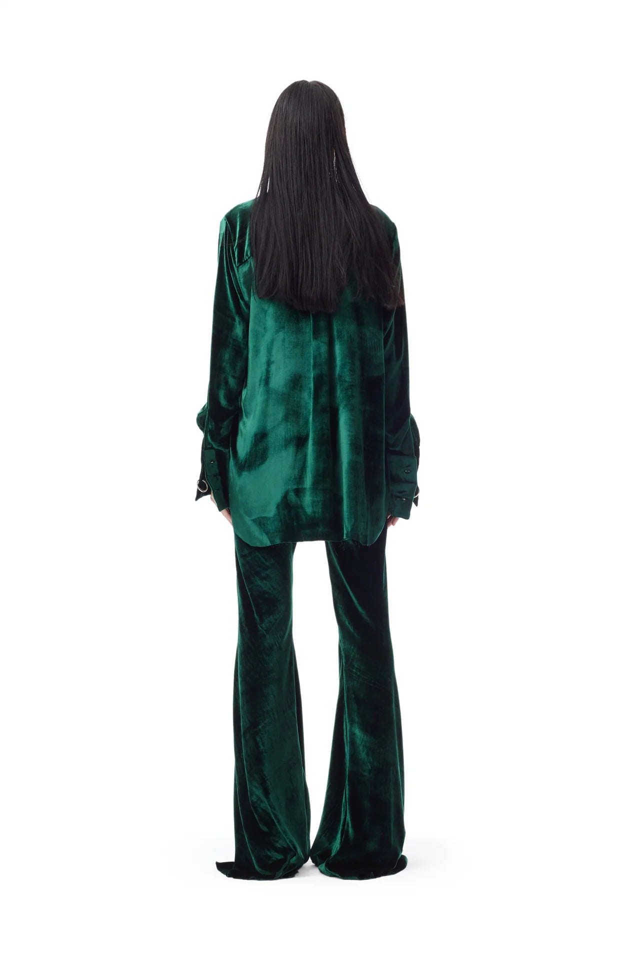 GREEN VELVET FLARE PANTS