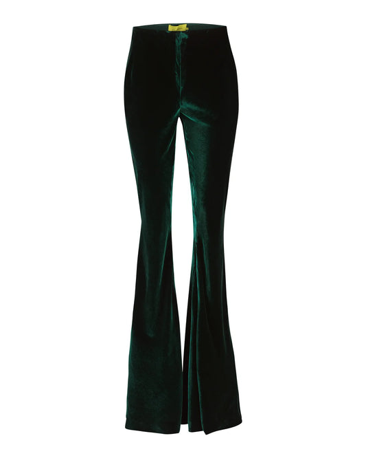 GREEN VELVET FLARE PANTS