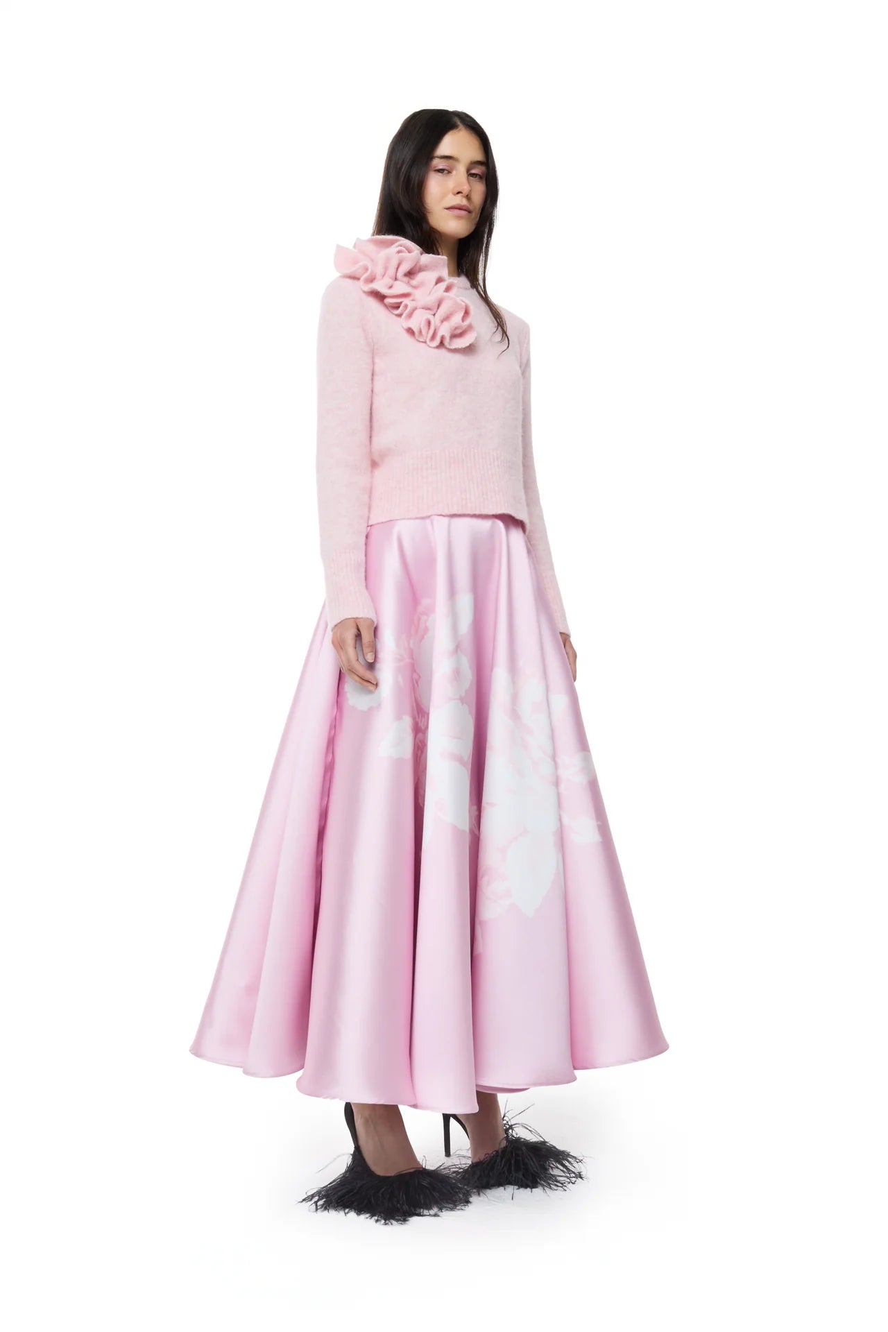 PINK PRINTED MIDI SKIRT