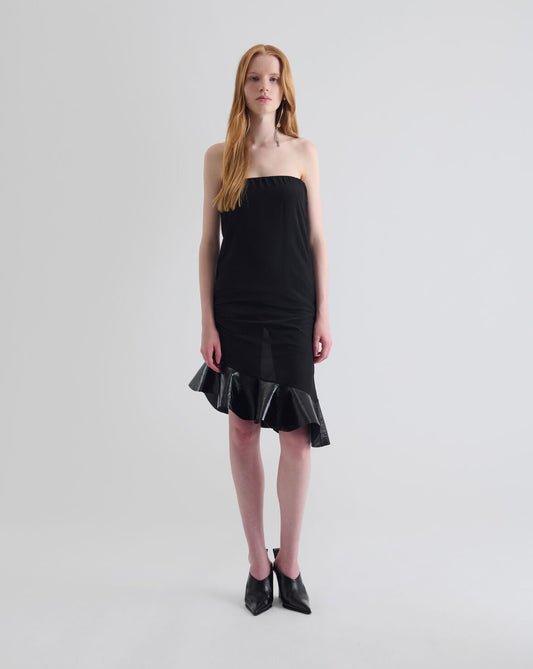 LEATHER RUFFLED FULL DRESS