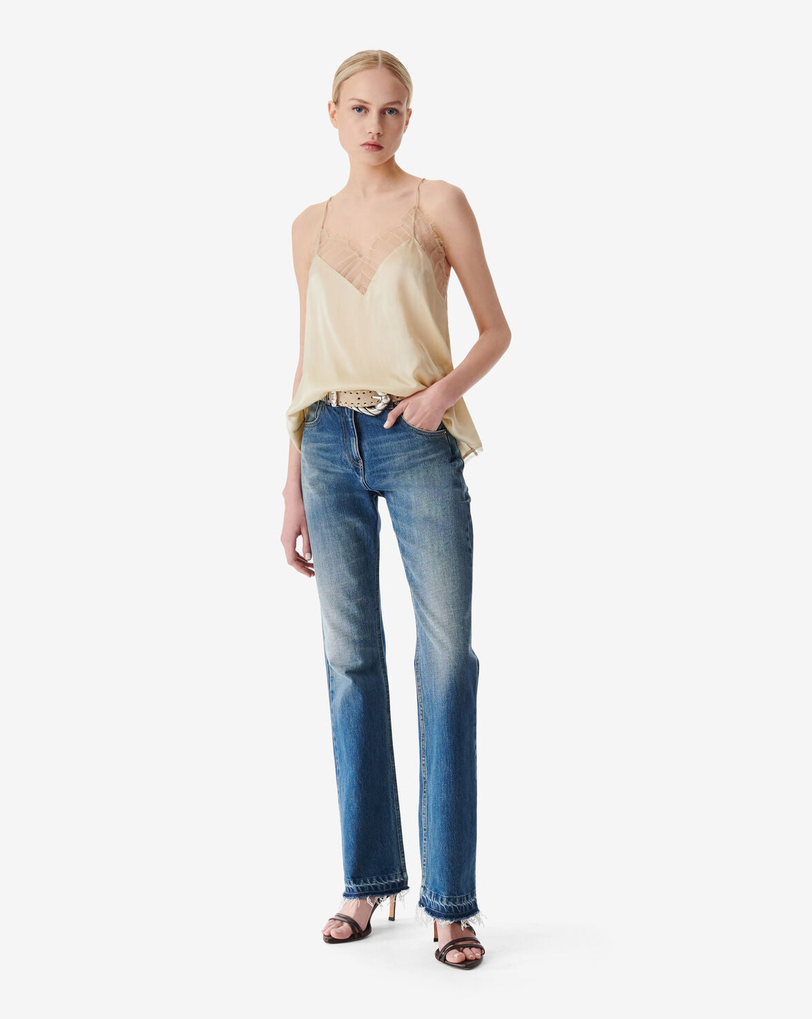 IRO BERWYN SILK AND LACE CAMISOLE