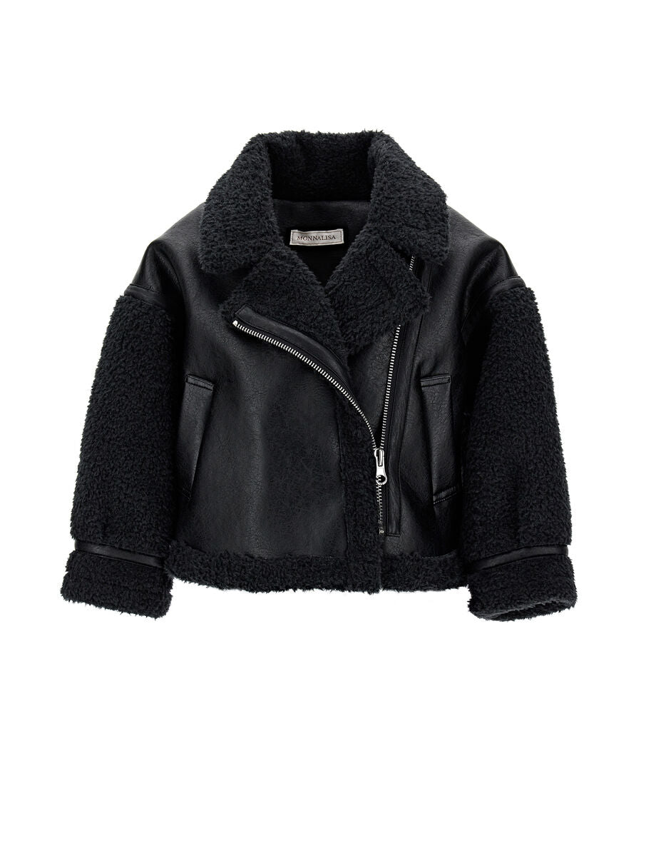 MONNALISA Sheepskin effect plush biker jacket