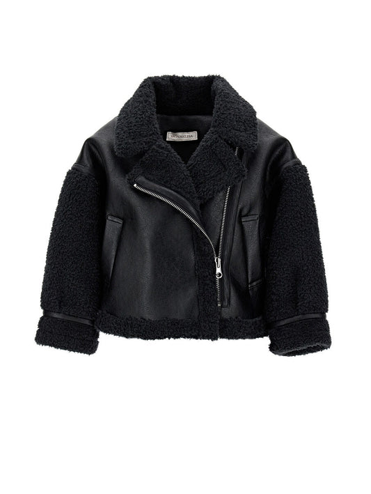 MONNALISA Sheepskin effect plush biker jacket