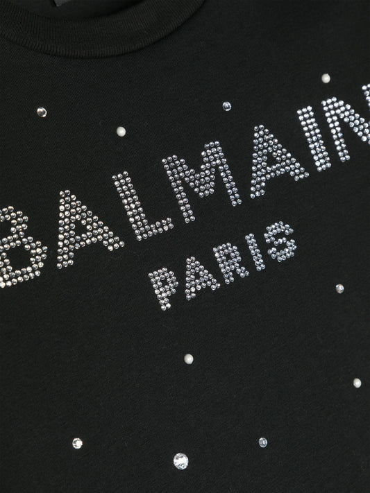 BALMAIN KIDS Rhinestone-logo Cotton T-shirt
