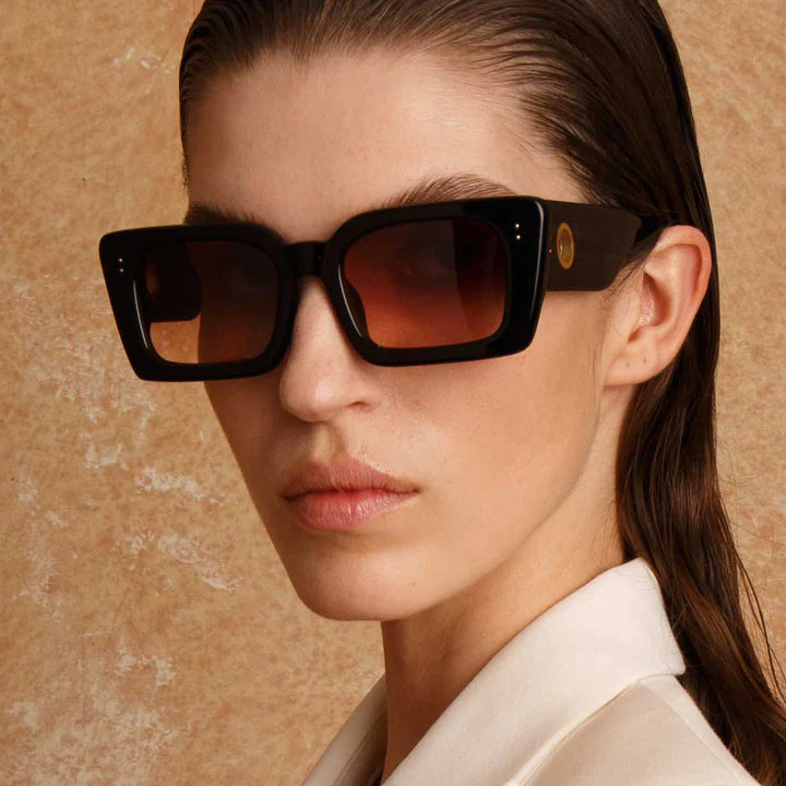 LINDA FARROW NIEVE Sunglasses in Black and Wine