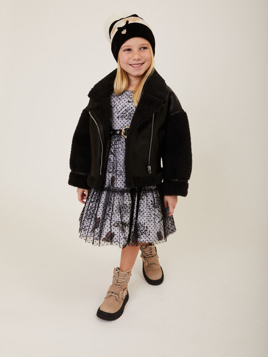 MONNALISA Sheepskin effect plush biker jacket