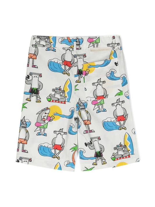 STELLA McCARTNEY  KIDS Shark-print Cotton Shorts