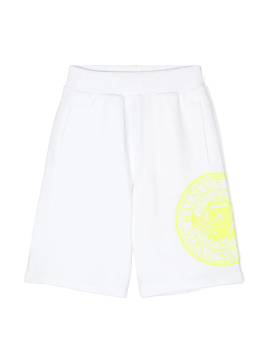 BALMAIN KIDS Coin-print Cotton Shorts in White