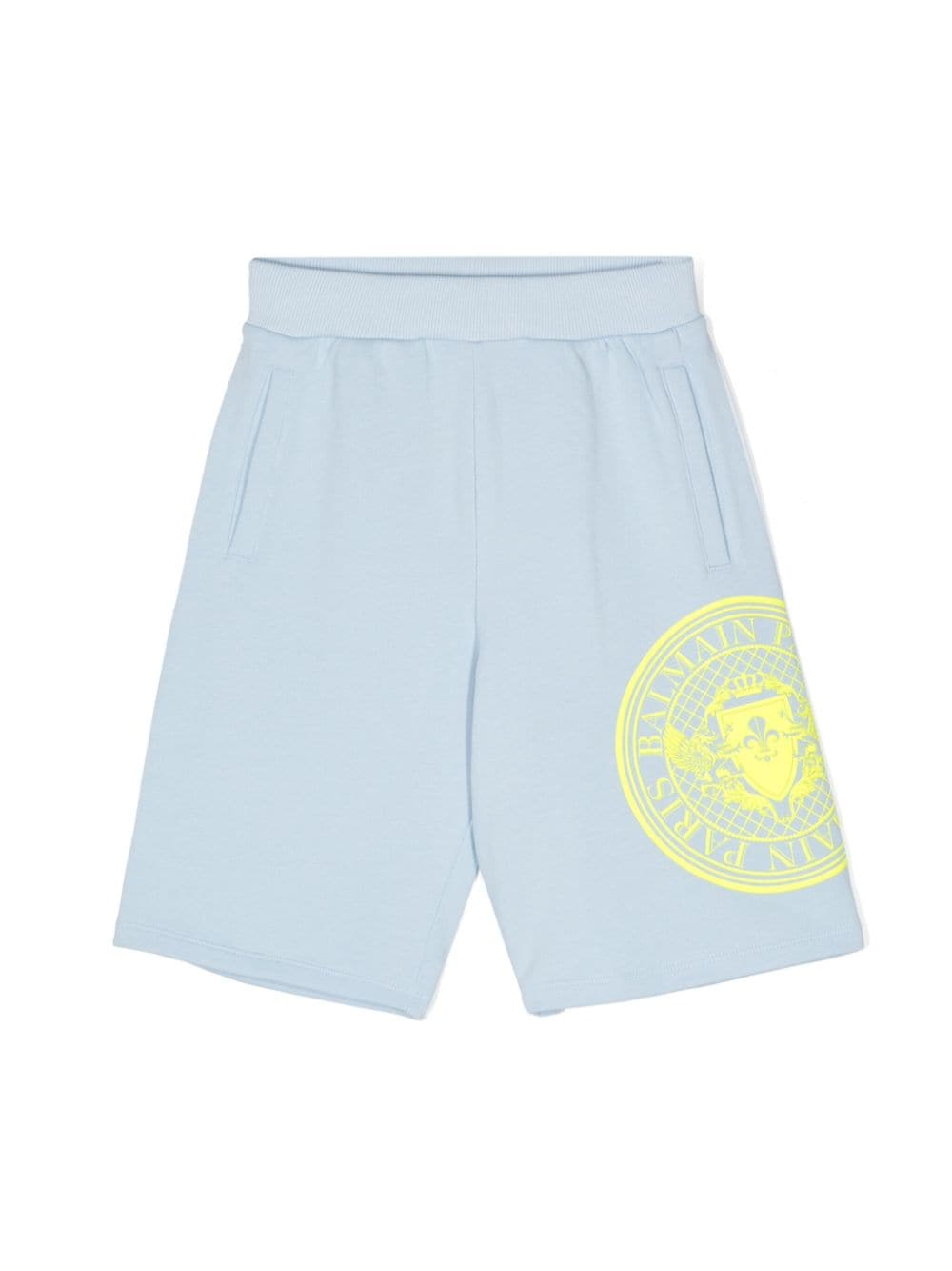 BALMAIN KIDS Logo-print Cotton Shorts in Light Blue