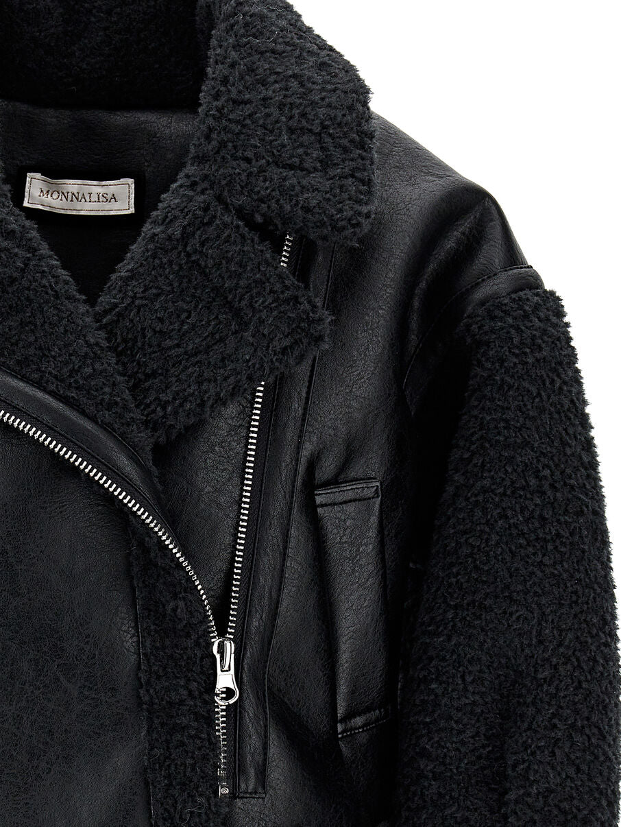 MONNALISA Sheepskin effect plush biker jacket