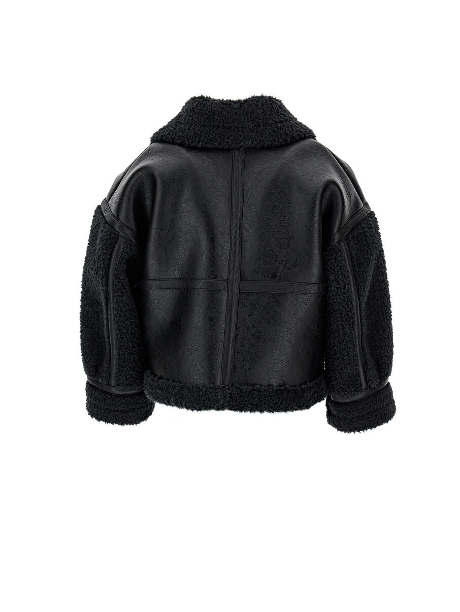 MONNALISA Sheepskin effect plush biker jacket