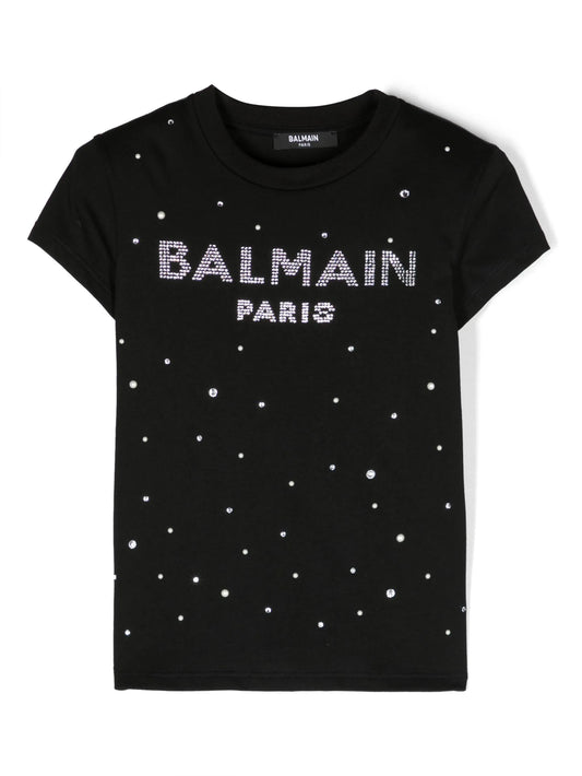 BALMAIN KIDS Rhinestone-logo Cotton T-shirt