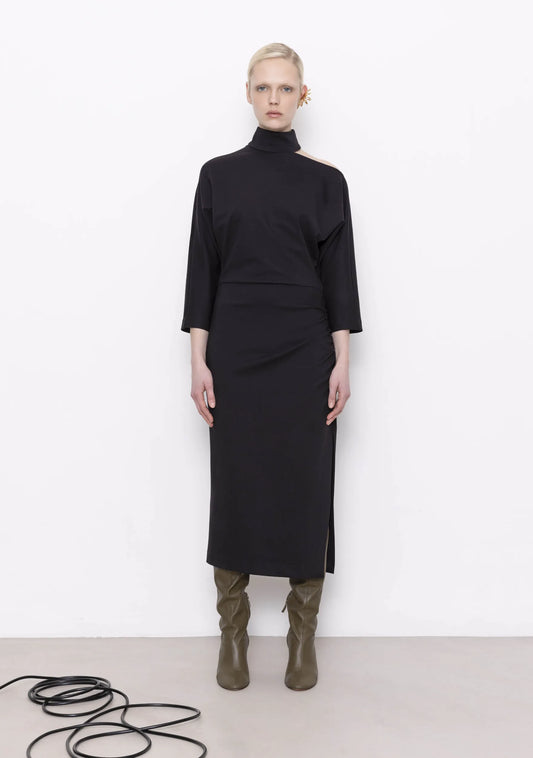 MIDI DRESS L/S WITH SLITON THE SIDE