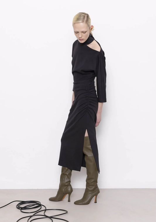 MIDI DRESS L/S WITH SLITON THE SIDE