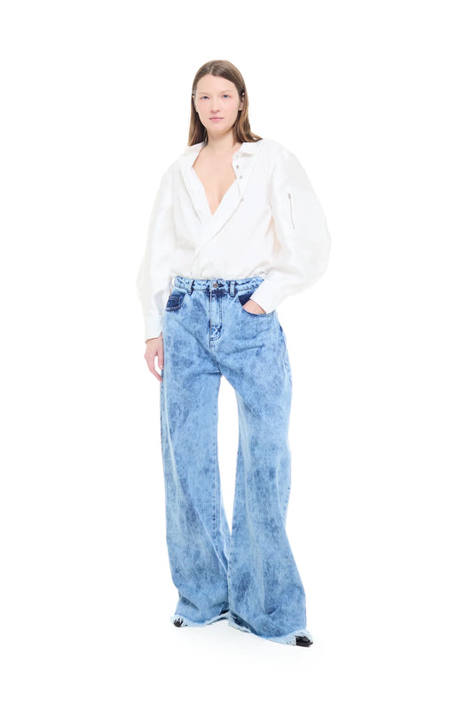 ACID WASH DENIM BOYFRIEND TROUSERS