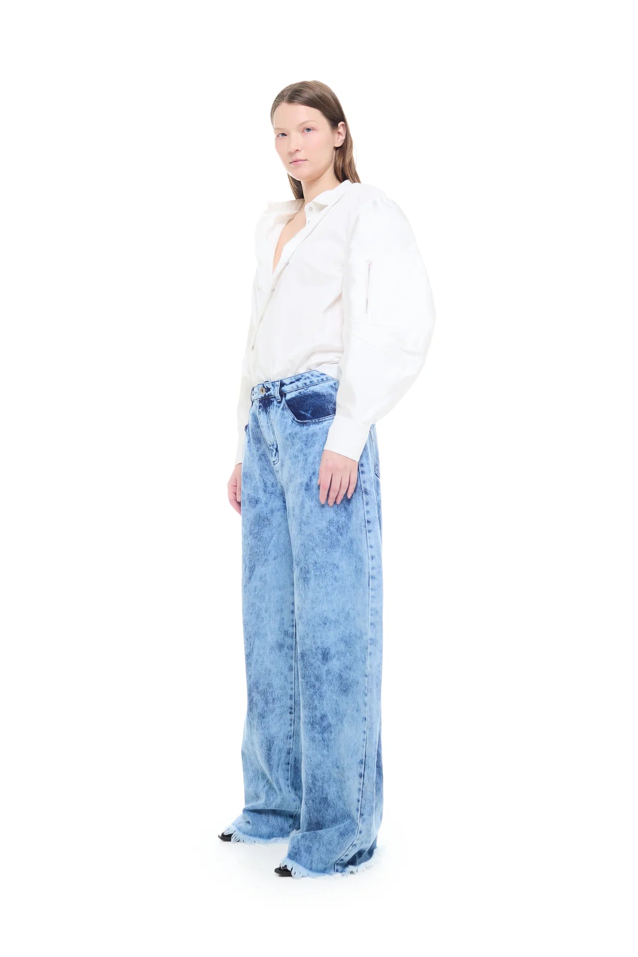 ACID WASH DENIM BOYFRIEND TROUSERS