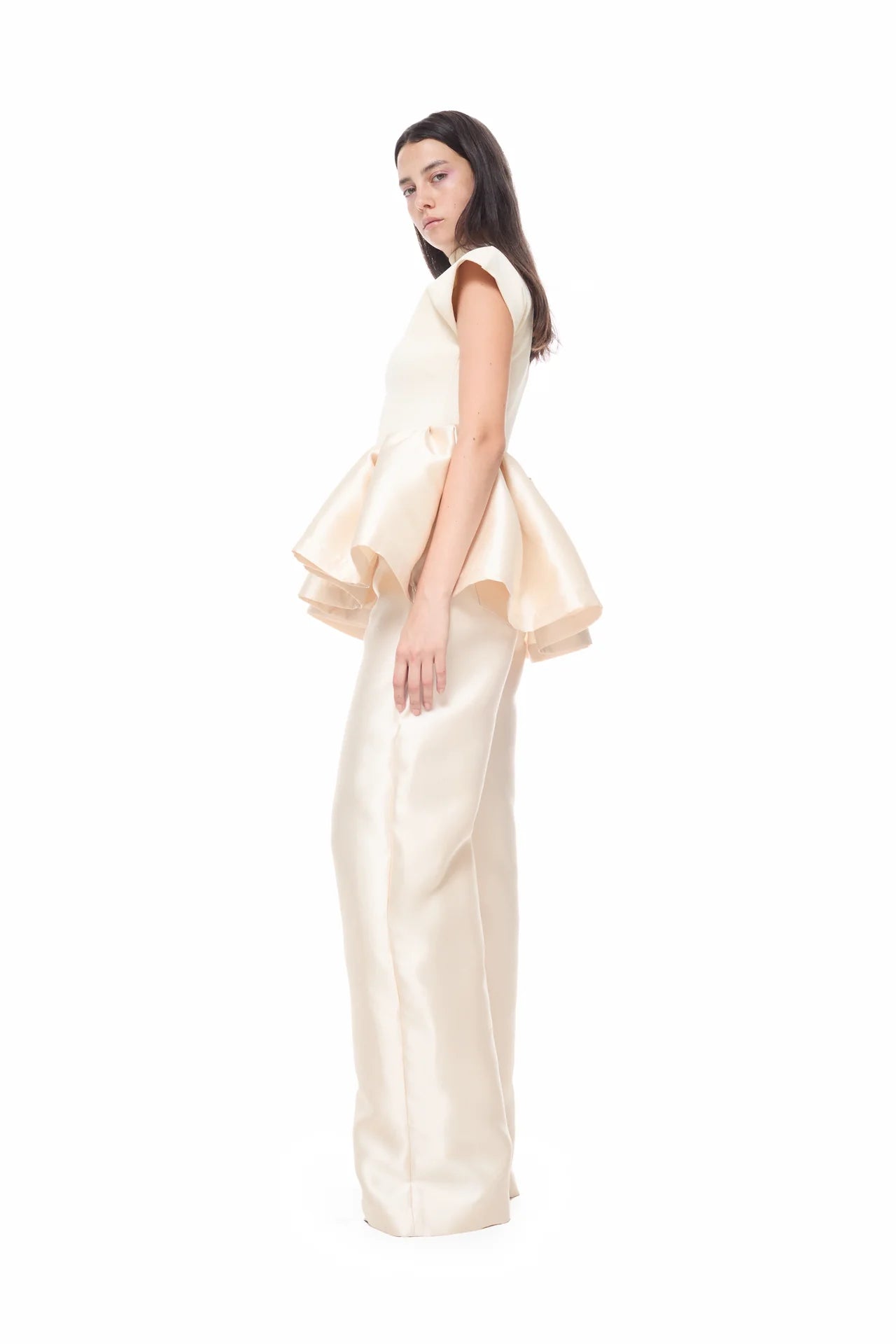 BEIGE MIKADO BOYFRIEND TROUSERS