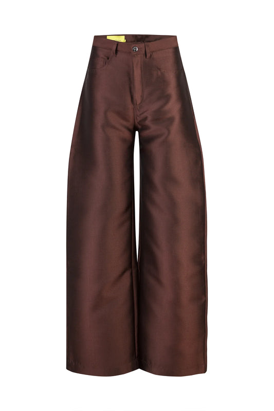 BROWN MIKADO BOYFRIEND PANTS