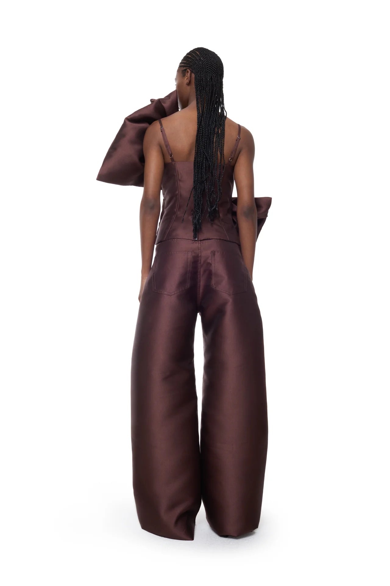 BROWN MIKADO BOYFRIEND PANTS