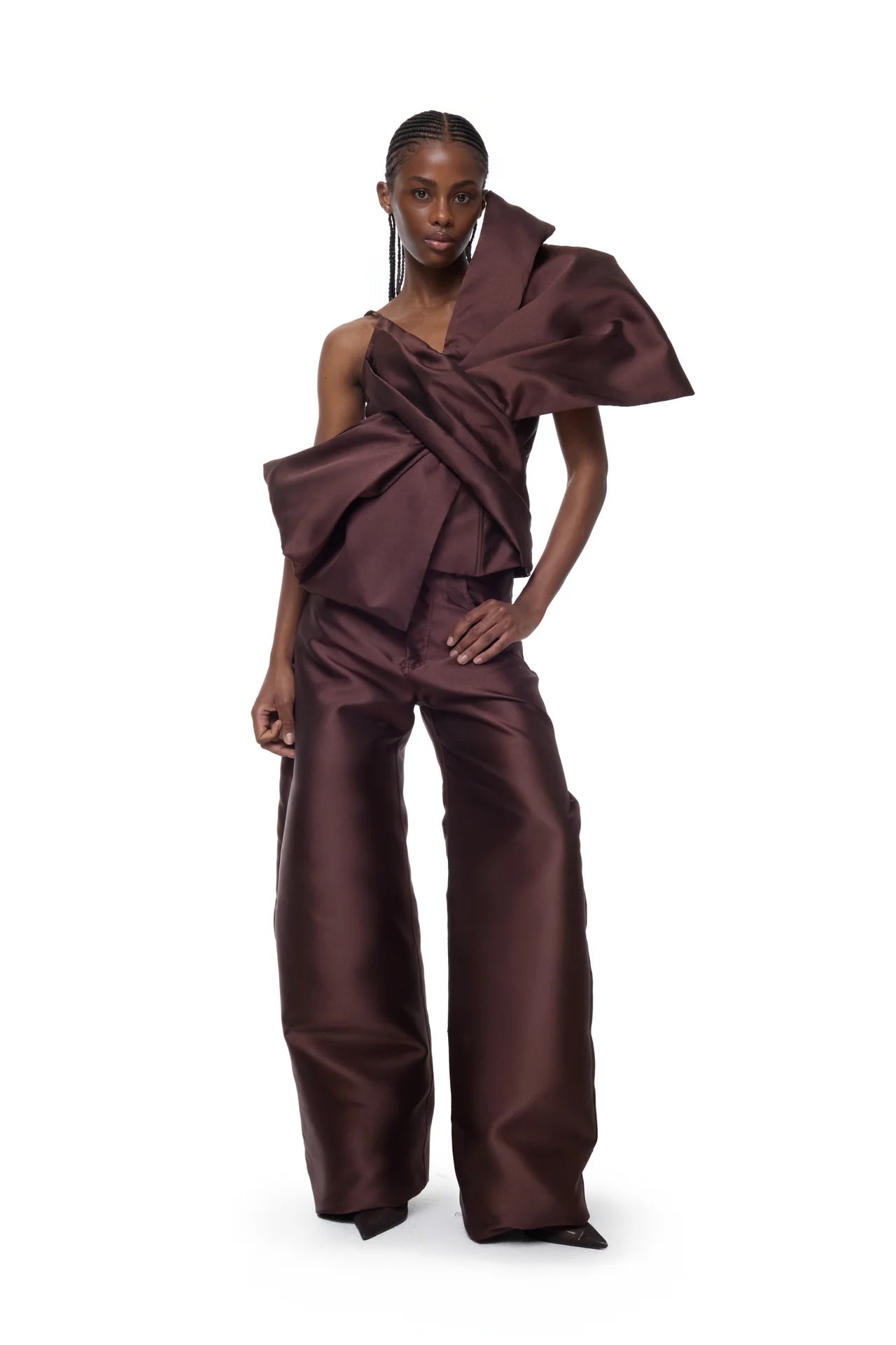 BROWN MIKADO BOYFRIEND PANTS