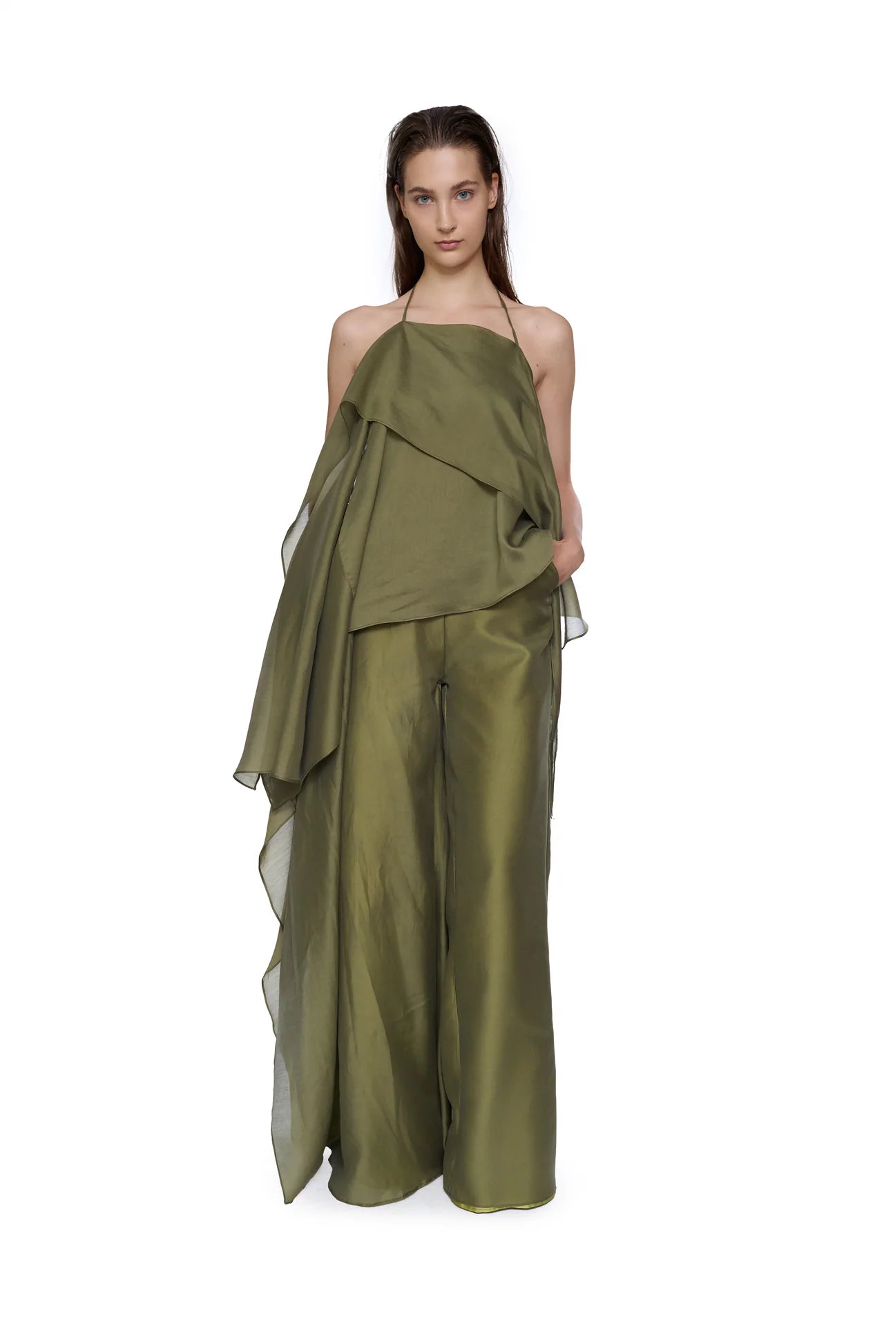GREEN DOUBLE LAYERED BOYFRIEND TROUSERS