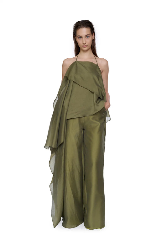 GREEN DOUBLE LAYERED BOYFRIEND TROUSERS