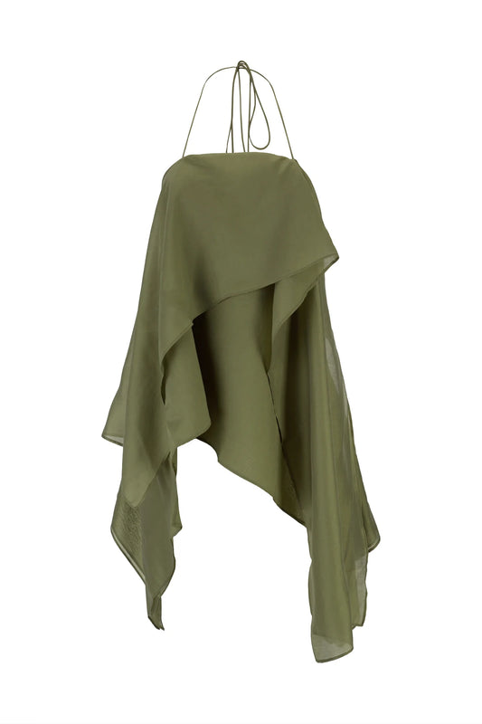 GREEN DOUBLE LAYERED SCARF TOP