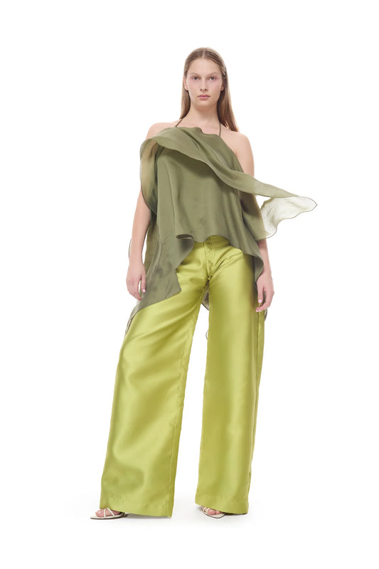 GREEN DOUBLE LAYERED SCARF TOP