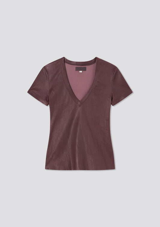 GIGI V NECK STRETCH LEATHER T SHIRT