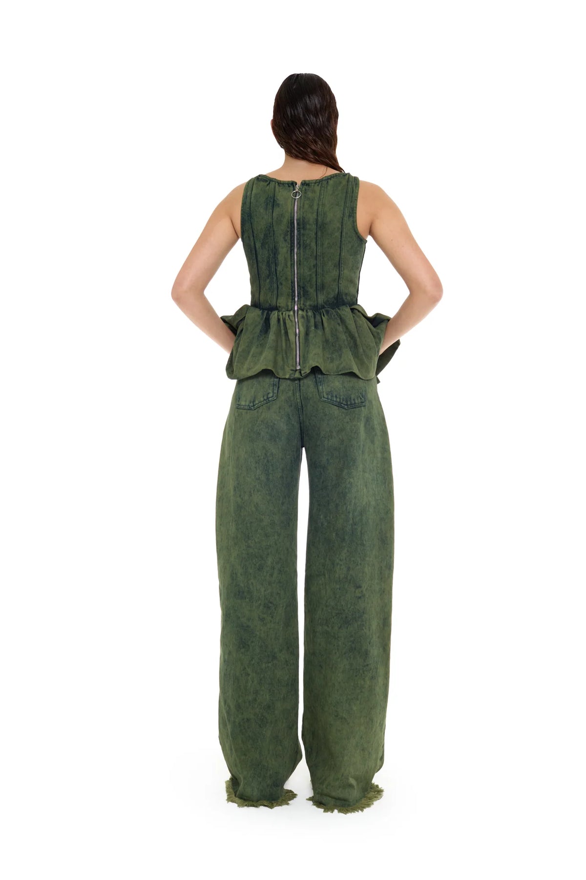 KHAKI OVERDYE PEPLUM CORSET TOP