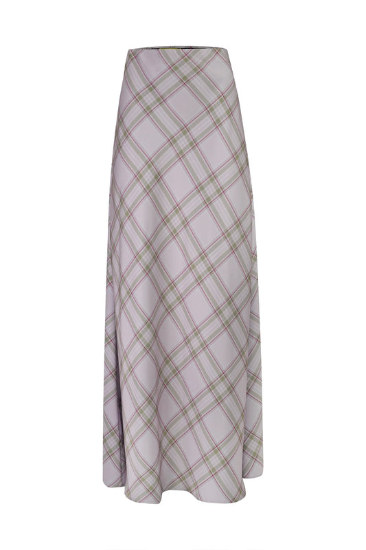 LILAC TARTAN SATIN LONG SKIRT