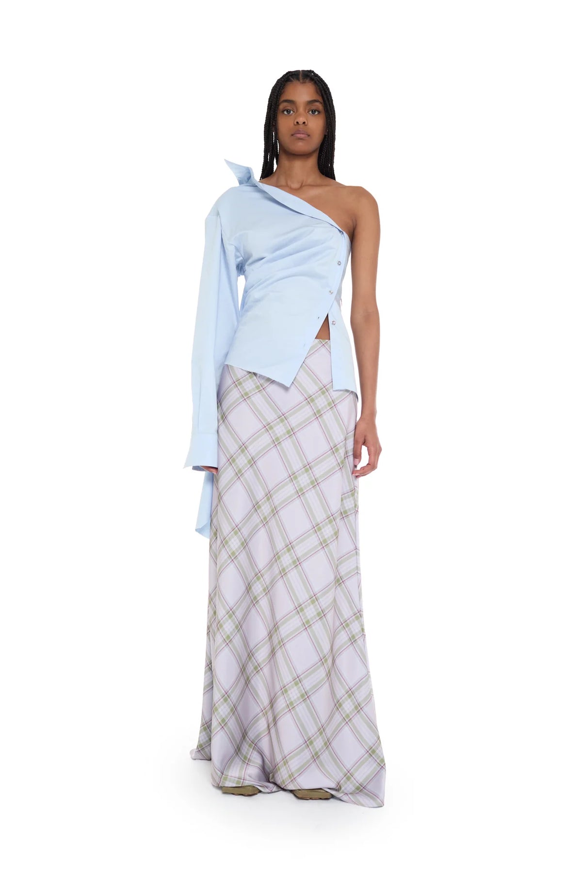 LILAC TARTAN SATIN LONG SKIRT