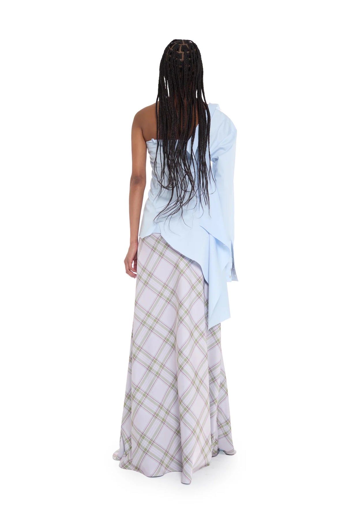 LILAC TARTAN SATIN LONG SKIRT