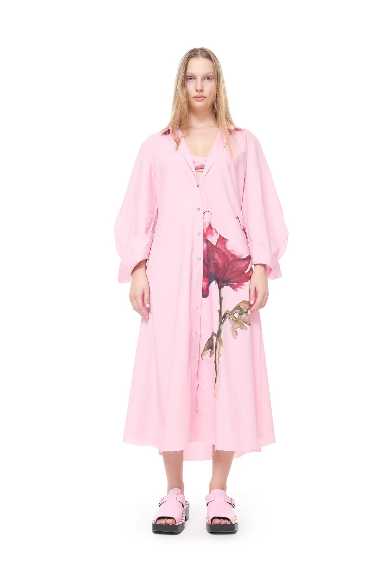 PINK WATERCOLOUR SHIRT DRESS