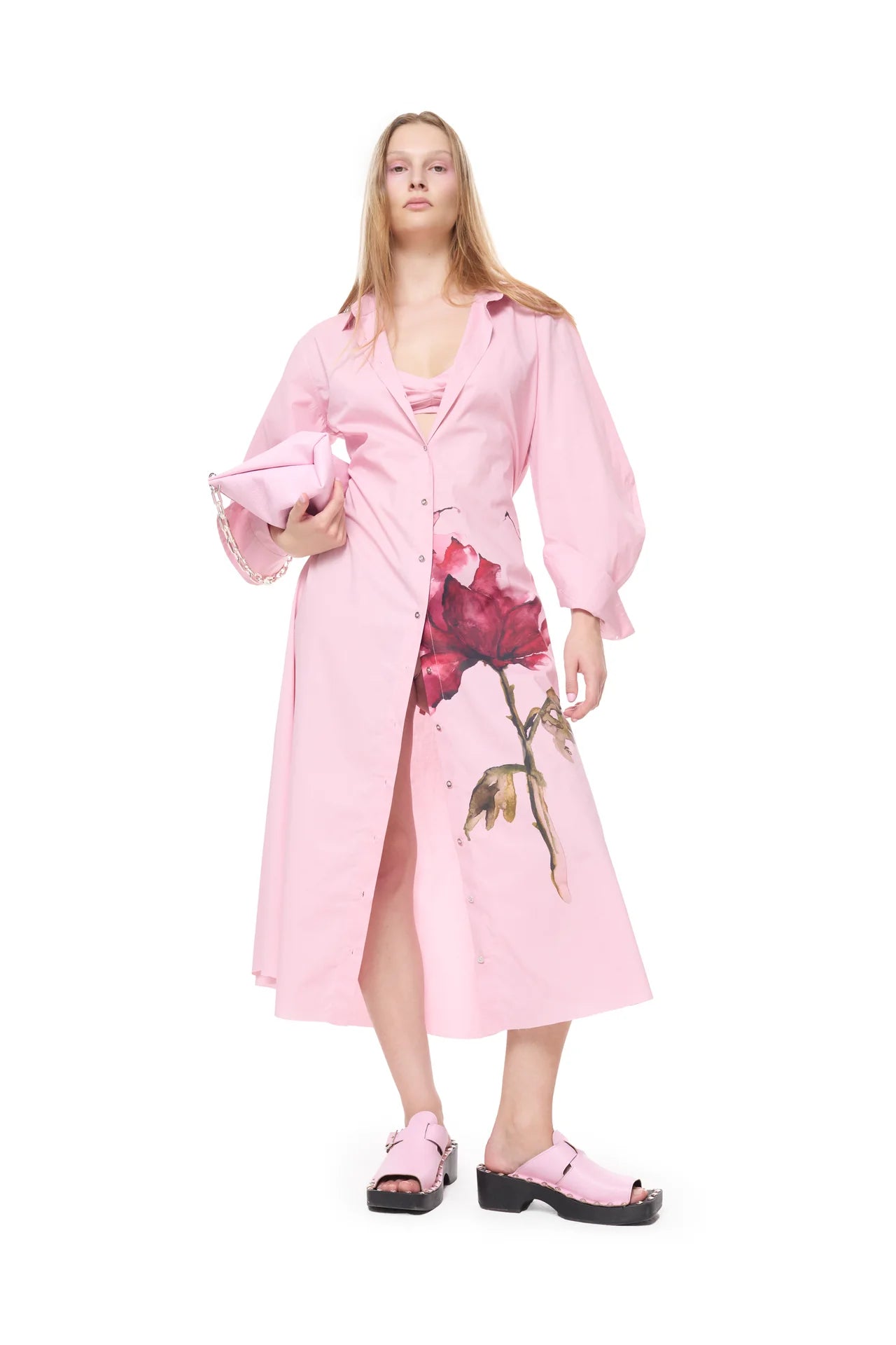 PINK WATERCOLOUR SHIRT DRESS