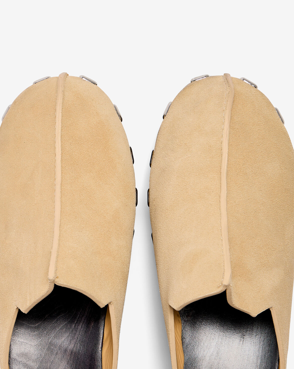 SUEDE STUDDED CLOGS