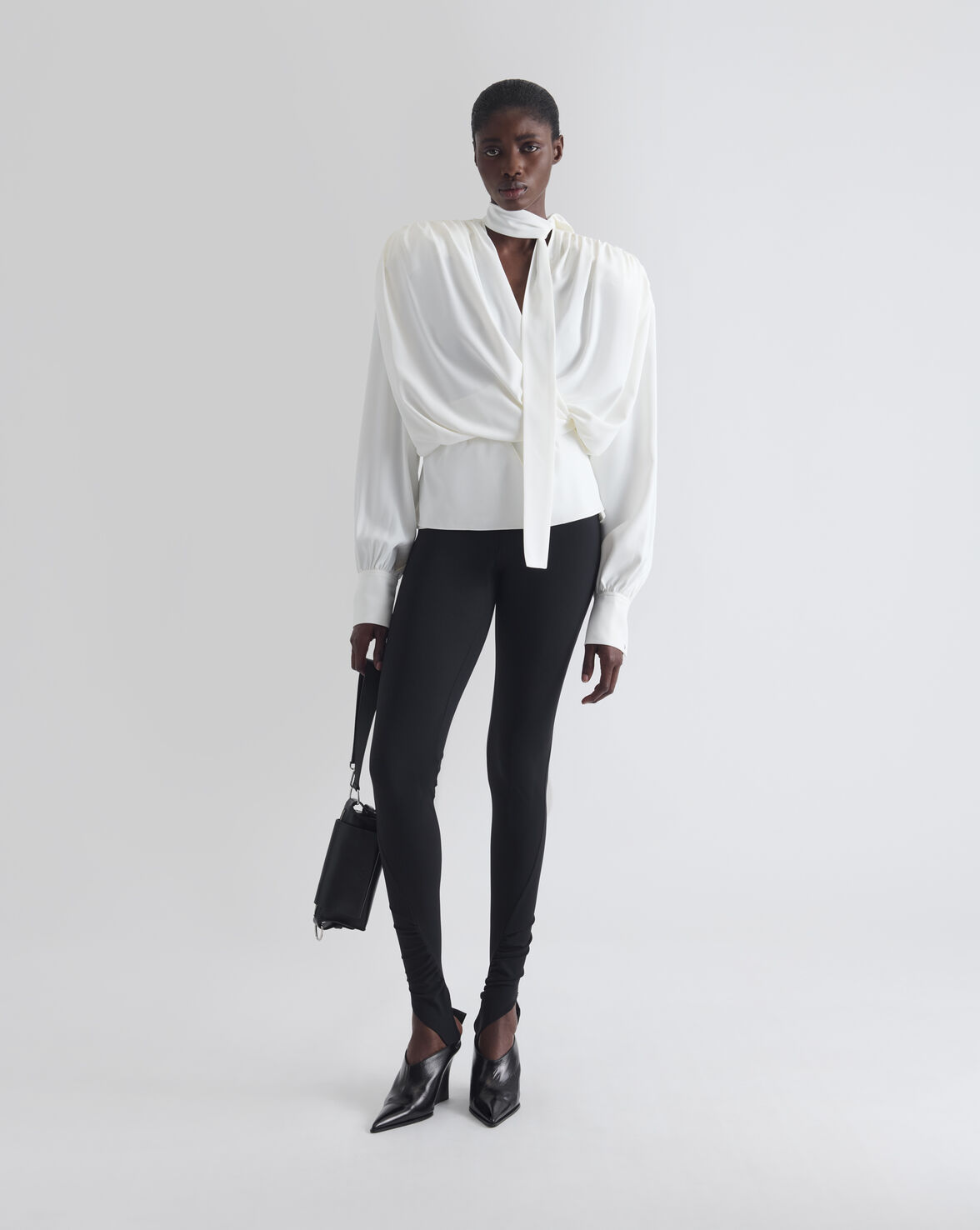 DRAPED BLOUSE WITH TIED COLLAR