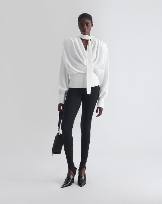 DRAPED BLOUSE WITH TIED COLLAR