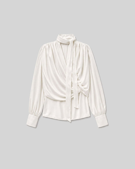 DRAPED BLOUSE WITH TIED COLLAR