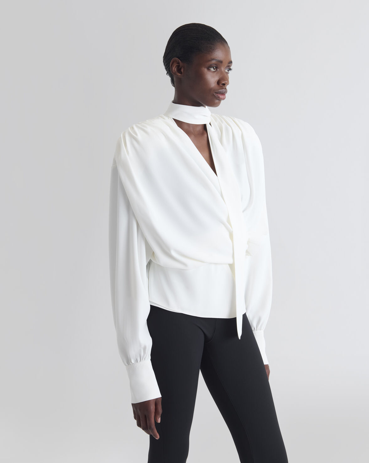 DRAPED BLOUSE WITH TIED COLLAR